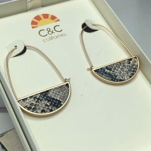C&C California Snakeskin Dangle Hoop Earrings New